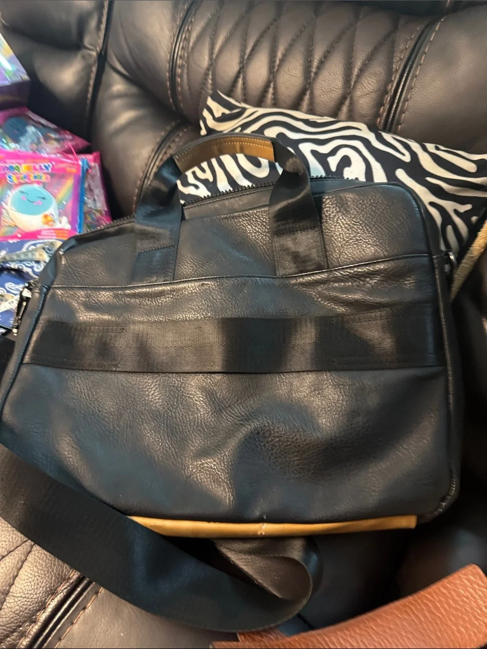 Men's Black Crossbody Messenger Bag with Tan Accents